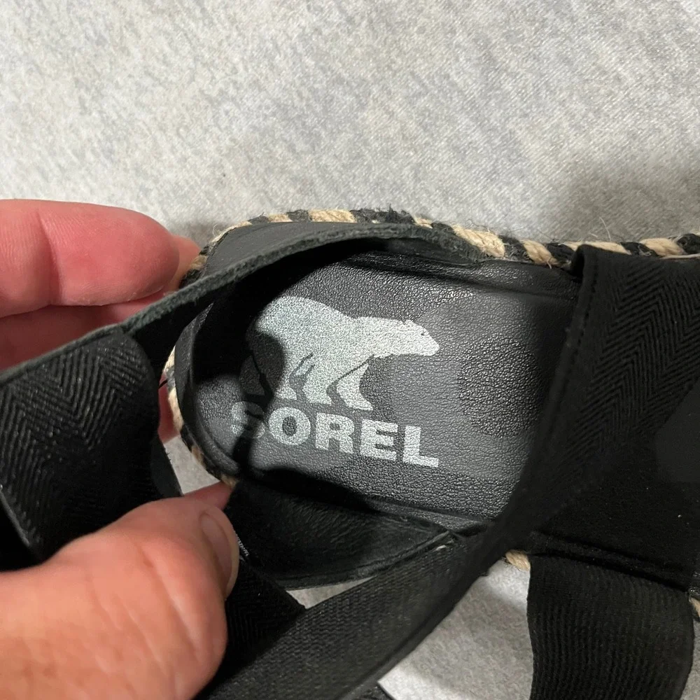Sorel Ella II Sandal Womens 6‎ Black Leather Elastic Strap Espadrille NL4045-010